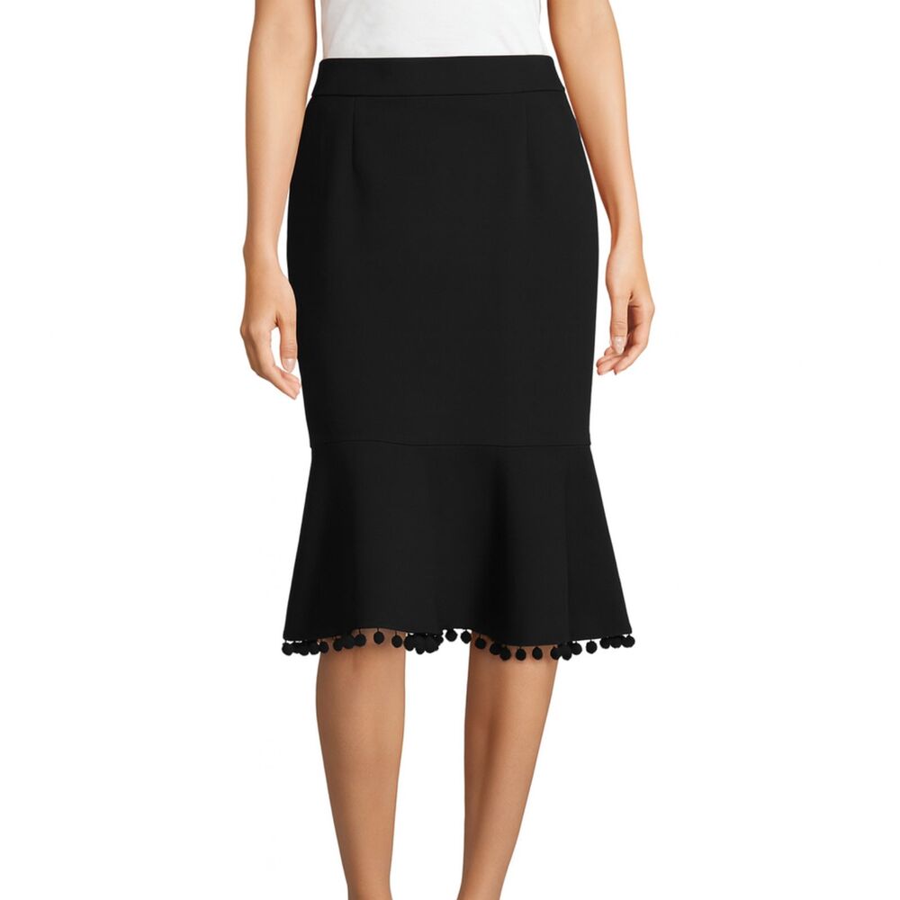 Catherine Pom Pom Hem Career Skirt Black 6